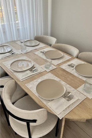 Nazlım Keten Nakışlı Amerikan Servis Takımı 19 Parça Krem Krem