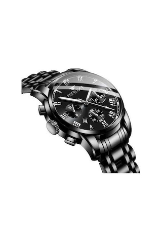 Novahub Fngeen 4006 Erkek Kuvars Saat, Siyah Deri, Çelik, Siyah Yüzey Çok Renkli Tasarım Çok Renkli