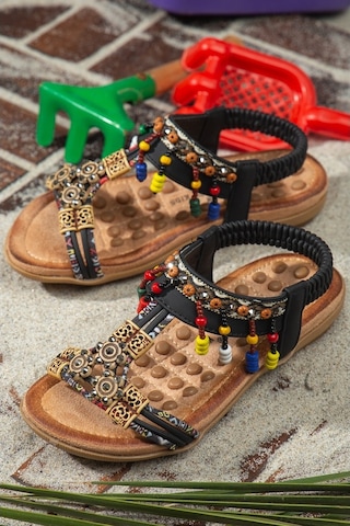 Khayt Alice Anatomik Fashion Taşlı Çocuk Sandalet Siyah