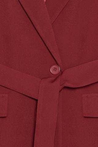Sââde Kadın Tek Düğmeli Dokuma Kruvaze Blazer Ceket - Kuşaklı Bordo
