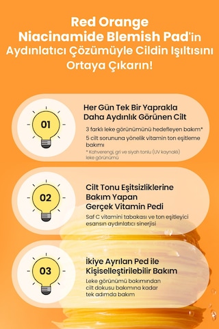 Leke Karşıtı, Aydınlatıcı Cilt Bakım Pedi Telse Red Orange Niacinamide Blemish Pad 70 Pads