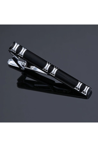 Monyee Erkek İş Gömleği Kravatı İçin Sert Çelik Kaplama, Pürüzsüz Parlatma, Alerjiye Uygun, Siyah Gümüş Çizgili Kravat Klipsi Çok Renkli