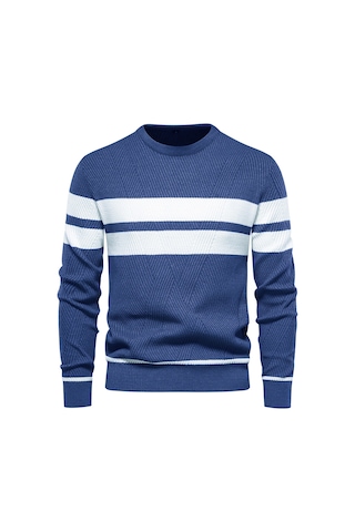 Erkekler İçin Günlük Çizgili Kazak Koyu Mavi