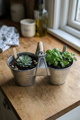 İkiz Saksılık Metal 10 Cm - Dekoratif Çiçeklik Kova Ve Çok Amaçlı Düzenleyici Renksiz