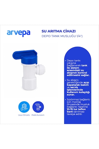 Arvepa Su Arıtma Cihazı 1/4" Depo Tank Musluğu - Geçmeli (Quick) Bağlantı