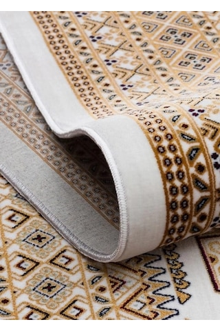 Eko Halı Sateen Afghan 02 Beige Premium Yıkanabilir Afgan Desenli Kaymaz Taban İnce Dokuma Halı Bej