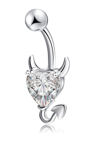 Chavin Beyaz Kalp Taşlı Şeytan Çelik Göbek Piercing dt70by Beyaz