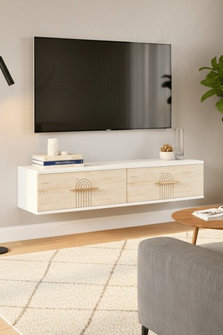 Tda1215bt - İda120 Duvara Montaj Tv Stand, Tv Rafı, Tv Sehpası Beyaz - Traverten 120cm