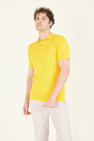 Giyim Dünyası Erkek Çizgili Polo Yaka Merserize T-shirt Sarı 001