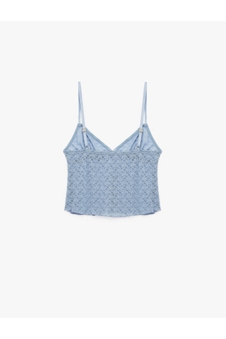 Koton Kalp Yaka İnce Askılı Dantelli Pijama Üstü Mavi 5slk90034mk