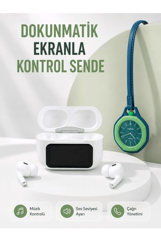 Bluetooth 5.4 Kablosuz Kulaklık Yeşil Askılı Analog Charm Saat İk