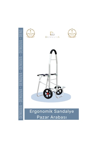 Pazararabası Sandalyeli Katlanabilir Market Alışveriş Çantalı Metal Gövde Ergonomik Sandalye Pazar