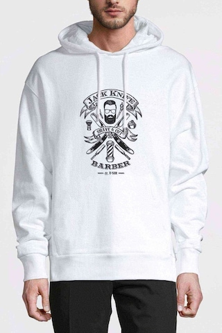 Jack Knife Barber Shop Design Oscar Baskılı Beyaz Erkek Sweat (534787515)