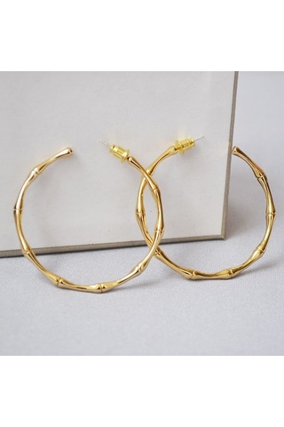 Zyzqstore 925 Gümüş Bambu Kulak Halkası, Altın Kaplama, Büyük, Renkli, Narin Cilalı Altın - Çok Renkli