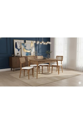 Marel 4 Kişilik Açılır Yemek Masası Takımı Modern Ve Şık Tasarım Naturel Beyaz