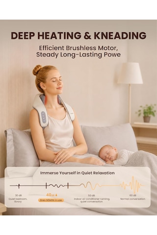 Breo N5 Mini Boyun Ve Omuz Masaj Aleti, Evde Boyun Sırt Derin Boyun Masajı İçin Isı Shiatsu Masaj Yastığı Bej, Boyut2