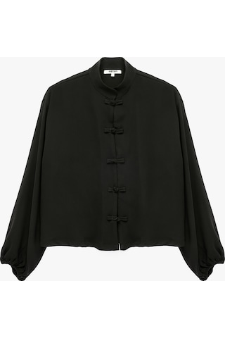 Koton Krep Kumaş Uzun Kollu Hakim Yaka Napolyon Kapama Düğmeli Blazer Ceket Siyah 7wak50076uw