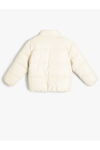 Koton Oversize Şişme Mont Deri Görünümlü Dik Yaka Su Geçirmez Ekru 5wkg20035aw Ekru