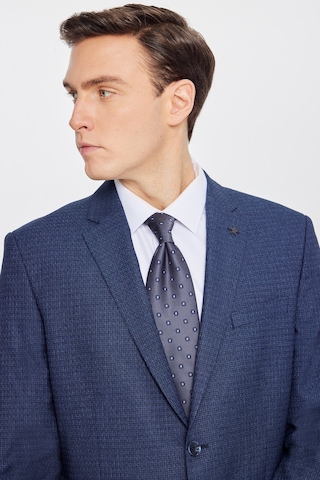 Erkek Lacı Mavı Slim Fit Dar Kesim Mono Yaka Desenli Takım Elbise Lacı Mavı