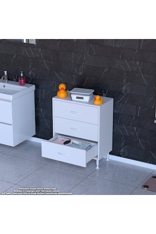 Eliusta Seçer 3 Çekmeceli 65 Cm Banyo Ve Mutfak Dolabı Beyaz 65x75x32,5 Cm Çok Amaçlı Organizer Dolap Beyaz
