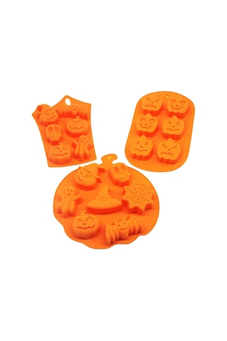 Xurunkeji Parça Silikon Cadılar Bayramı Hayalet Balkabağı Pişirme Kalıbı Seti Parti Hediyesi El Yapımı Sabun Kalıbı Kafatası Yarasa Hayalet Şeklinde Turuncu