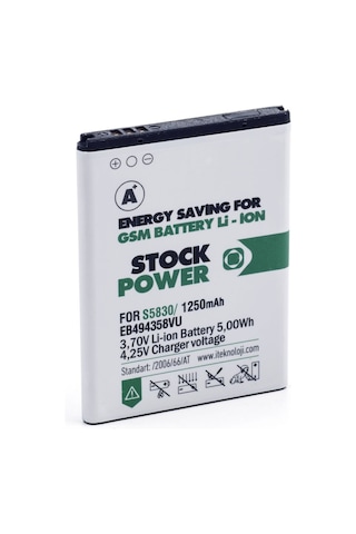 Stock Power Samsung Galaxy Ace S5830 - S5660 - B7510 Uyumlu Batarya Stock Power Samsung Galaxy Ace S5830 - S5660 - B7510 Uyumlu Batarya