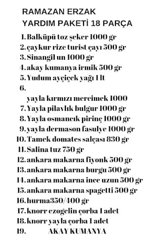 Ramazan Erzak Yardım Paketi Kumanya Kolisi Kahvaltı Ve Sahur Seti Toplam 33 Parça