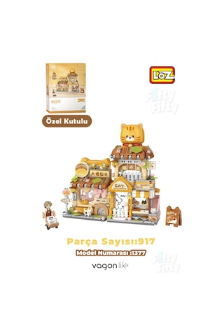 Loz Street Mini Serisi Kedi Temalı Dükkan 917 Parça Oyuncak Blok Yapım Seti Fflz-1377