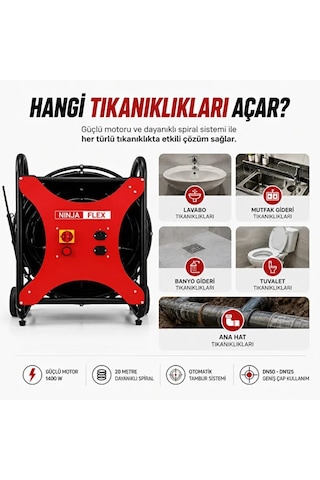 Ninjaflex Pro Profesyonel Gider Açma Makinesi 20 Metre Otomatik Tamburlu 1400 Watt El Kumandalı