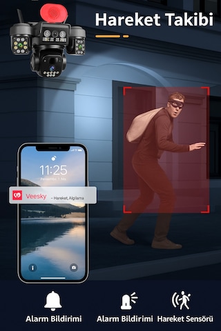Güneş Enerjili 4g Üç Kameralı Full Hd Güvenlik Kamerası Bulut Depolama+sesli İletişim