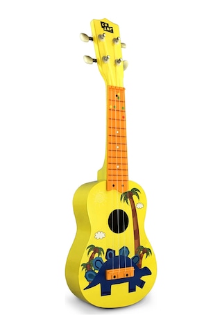 Yaozixa 21 İnç Dinozor Desenli Akustik Ukulele - Sarı 324mm Teller / 12 Perde / Ahşap Gövde / Nylon Teller Başlangıçcılar İçin Muzik Enstrümanı + Siyah Pena