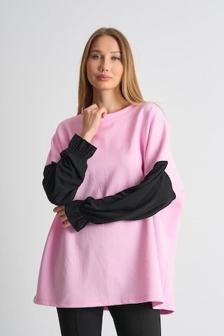Alexander Gardi Alexandergardı Fırfırlı Kol Detaylı Garnili Renk Bloklu Kadın Sweatshirt Pembe