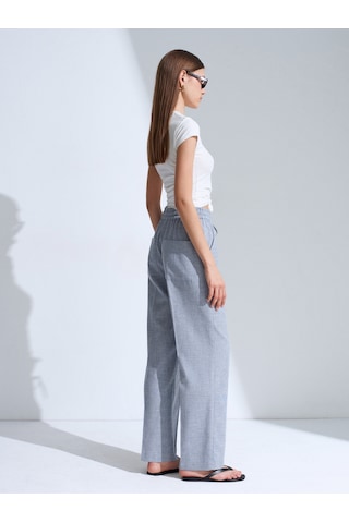 Dilvin 72730 Keten Karışımlı Bağcıklı Pantolon-mavi