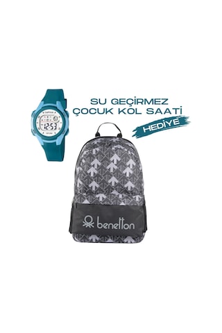 Çocuk Kol Saati Hediyeli Benetton Büyük Kapasiteli Çocuk Okul Çantası B.nt.037038