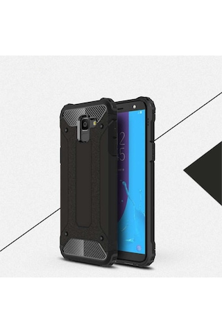 Noktaks - Galaxy J6 Uyumlu - Kılıf Çift Katman Zırh Tank Crash Military Kapak - Siyah Siyah
