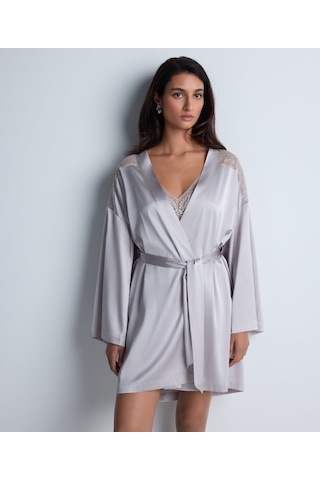 Aubade Midnight Whisper Kimono Zarif Seide Ve Dantel Detaylı Gri