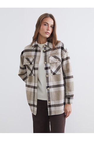 Lcw Comfort Kahverengi Ekose Oversize Kadın Gömlek