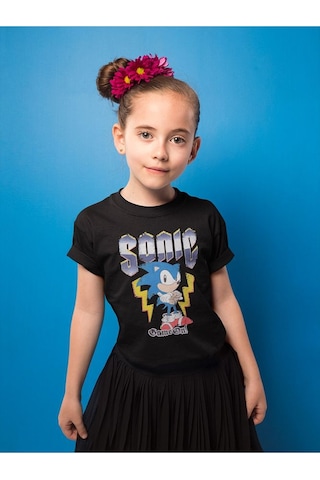 Sevbano Unisex Süper Sonic Şimşek Baskılı Çizgi Film Çocuk Tişört 1-12 Y Siyah