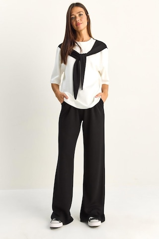Shade Kadın Şal Detaylı Basic T-shirt Beli Lastikli Bol Pantolon Alt-üst Modal Takım 4116 60286084 - Siyah-beyaz Çok Renkli