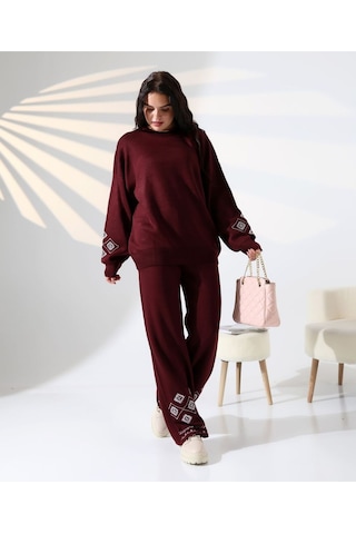 Marakeş Esintisi Alt-üst Triko Takım Bordo