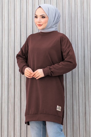 Bestenur Armalı Yırtmaç Detay Tunik 1665 - Kahve Kahve
