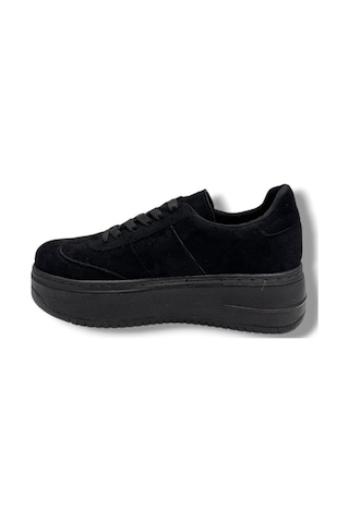 Şanzelize K16-26 Süet Deri Yüksek Anatomik Taban Bağcıklı Kadın Sneaker Siyah