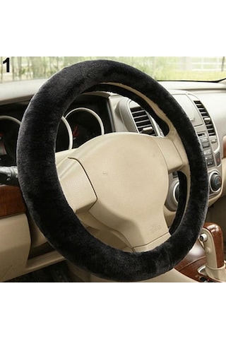 Jms Evrensel Kamyon Araba Yumuşak Peluş Direksiyon Kapağı Koruma Koruyucu Direksiyon Kılıfı Siyah