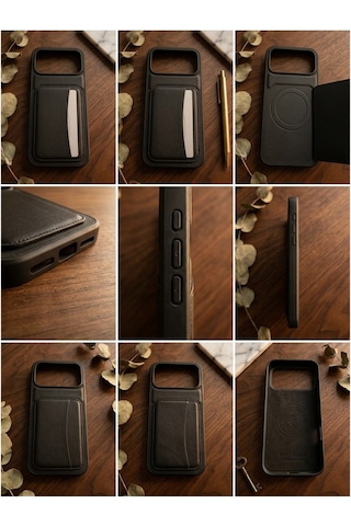 Iphone 17 Pro Max Kartlıklı Standlı Premıum Siyah Kılıf