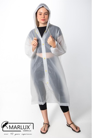 Marlux Unisex Su Rüzgar Geçirmez Kapüşonlu Çıtçıt Düğme Eva Yağmurluk - Beyaz - Sarı