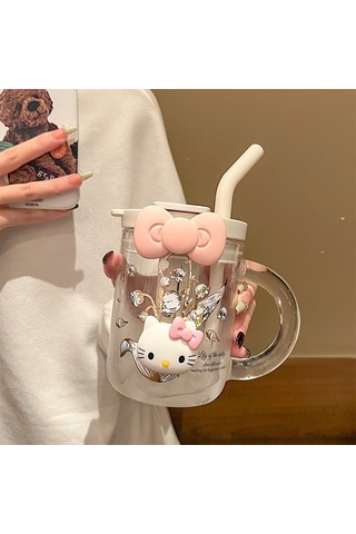 Aurora Büyükkapasiteli Cam Yeni Su Bardağıkız Hasır Fincan Çayırma Fincanı Beyaz