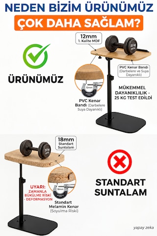 Ayarlanabilir Mdf Laptop Sehpası Ayaklı Çok Amaçlı Sehpa 30x40 Cm Meşe