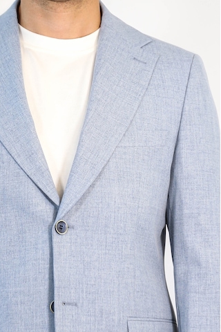 Buz Mavisi Slim Fit İki Düğmeli Keten Görünümlü Erkek Takım Elbise - Wessi Koyu Mavi