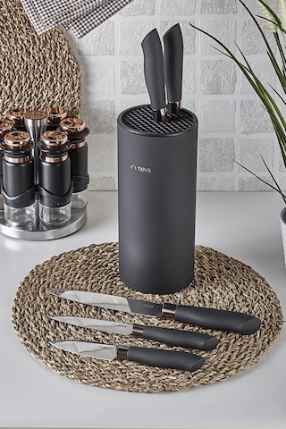Neva N3296 Bitter Copper Silindir 6 Lı Bıçak Seti Siyah
