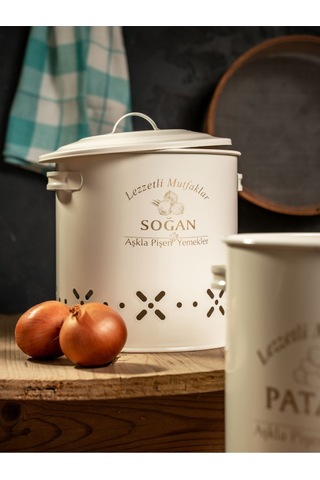 Lüx Metal Patates Soğanlık Kovası Sebze Saklama Kabı Krem Siyah